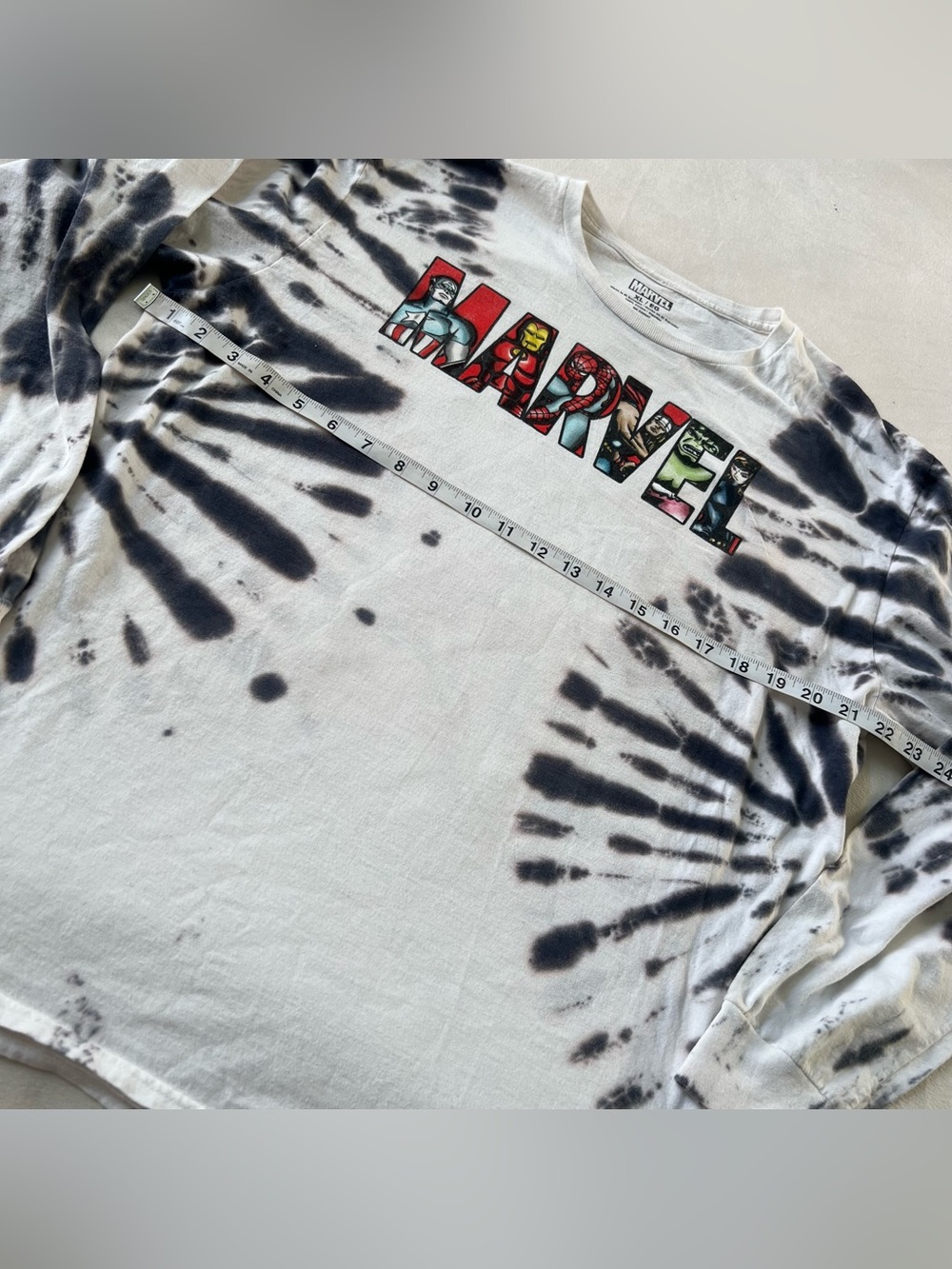 Marvel Character Logo Tie-Dye Long Sleeve TShirt Black & White Y2K dc comics - Picture 3 of 8